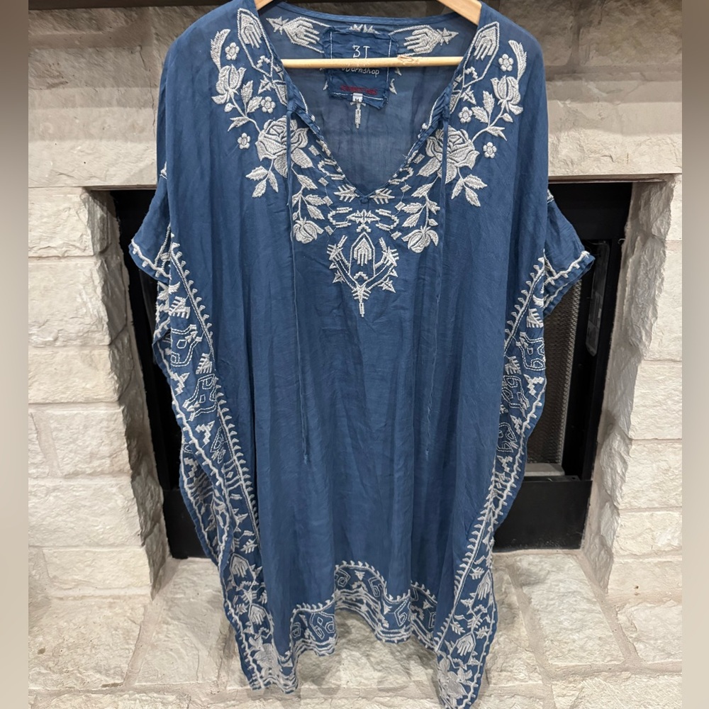 Johnny Was Blue Embroidered Poncho - Size M